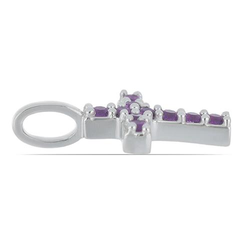 BUY NATURAL AFRICAN AMETHYST GEMSTONE CROSS PENDANT IN 925 SILVER 